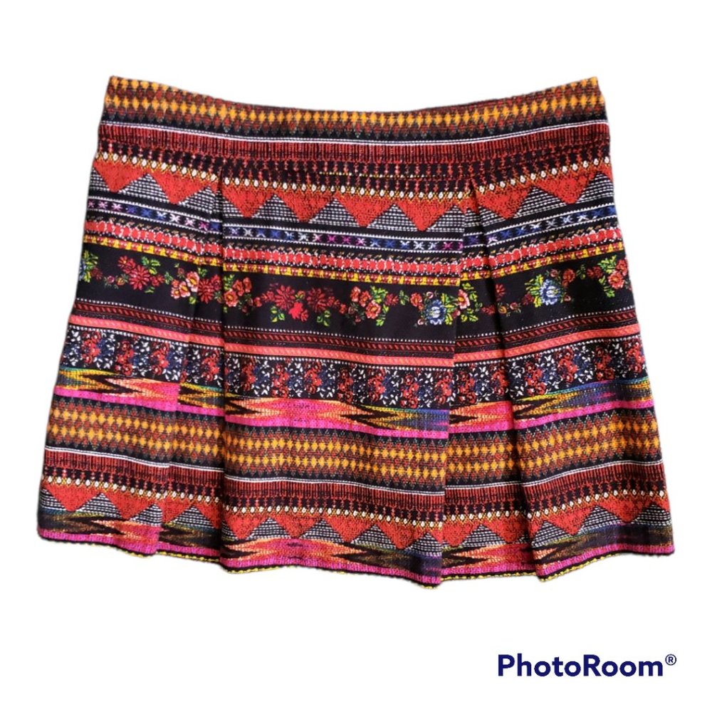 MNG Collection Floral Geometric Print Pleated Skirt Size 8